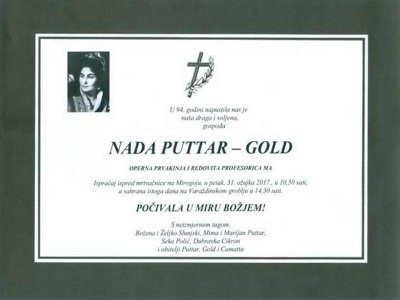 Posljednji ispraćaj Nade Puttar Gold u petak u Zagrebu, a sahrana u Varaždinu