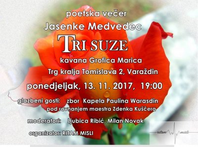 Predstavljanje zbirke poezije &#039;&#039;Tri suze&#039;&#039; Jasenke Medvedec u Gradskoj kavani