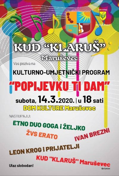 Odgođen kulturno-umjetnički program &quot;Popijevku ti dam&quot; u Maruševcu