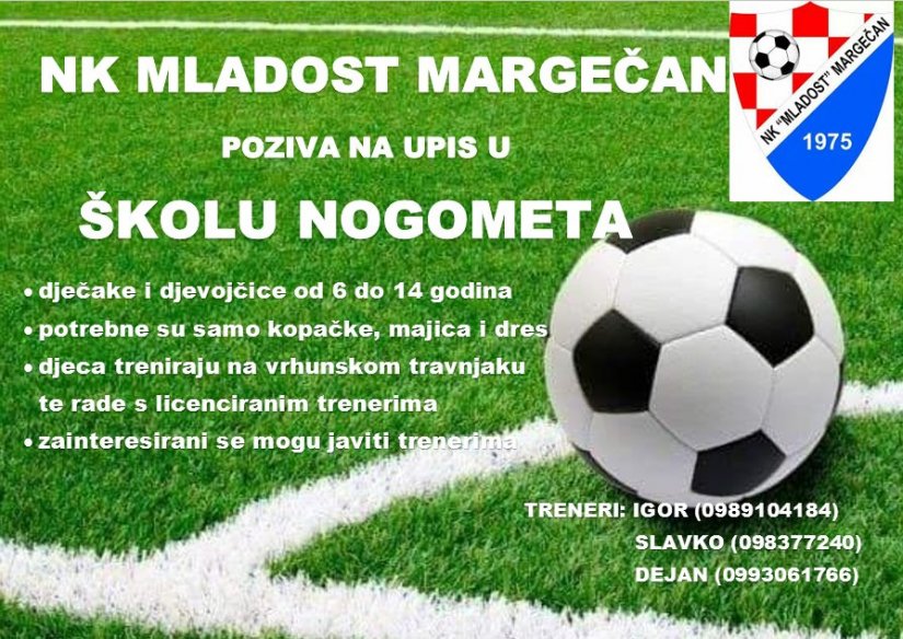 Upis djece u Školu nogometa Nogometnog kluba Mladost iz Margečana